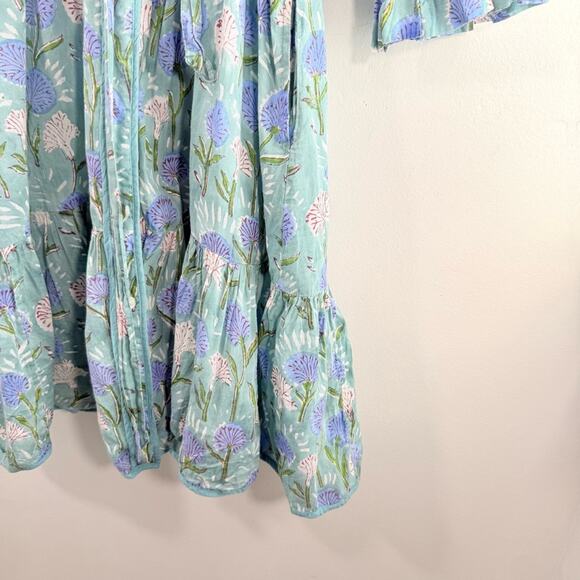 Mod’s Mahal Green Purple Floral Block Print Belted Mini Dress Size Medium - Picture 5 of 12